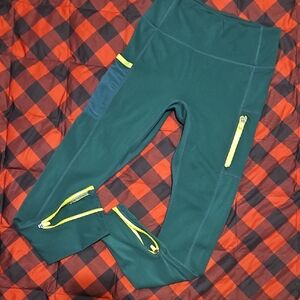 Fabletics Teal Leggings with Yellow Zippers